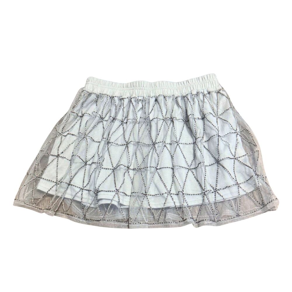 Grey Silver Beaded Mesh Alt Western Fairy Punk Boho Indie Sleaze Mini Skirt S-L
